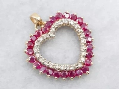 2.50Ct Round Lab Created Pink Ruby Heart Pendant Chain In 14k Yellow Gold Plated