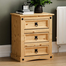 Corona Bedside Chest, 3 Drawer, Solid Pine Wood
