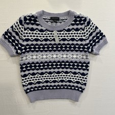 NWT Ann Taylor Short Sleeve Sweater Size Small Lavender and Navy
