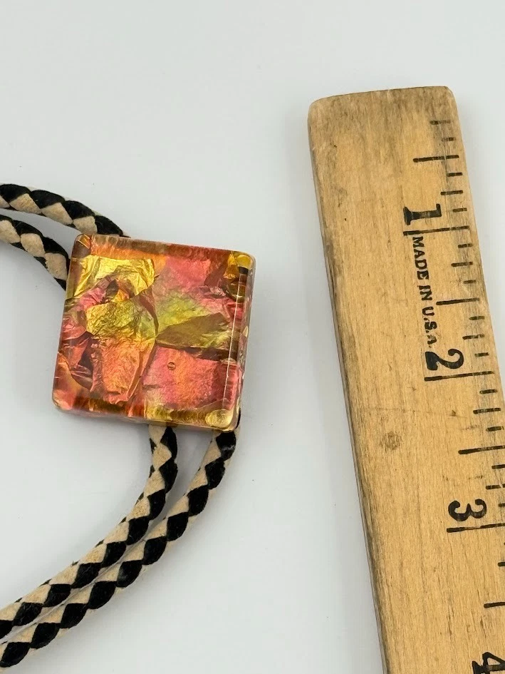 Corbata Bolo Vintage Vaquero Occidental Suroeste Moda Resina Cuadrada Lucita Tono Ámbar Foto 4 de 4