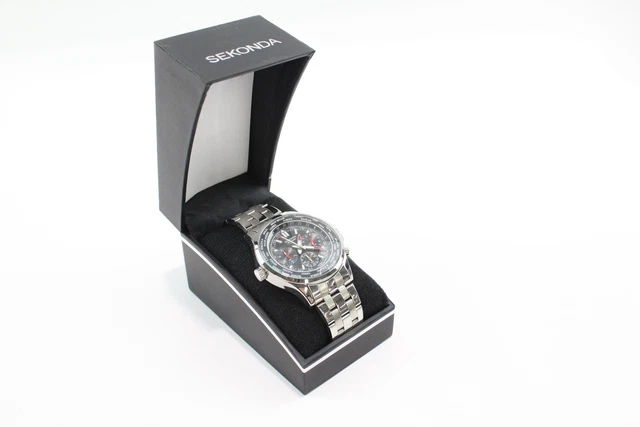 05 Sekonda World Timer Chronograph Steel Watch Quartz Working