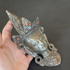 Vtg Handmade Buddhist Goddess Tara Head Wall Hanger Brass Sculpture Decor 7.75”