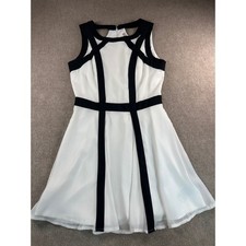Banana Republic Womens Black White Colorblock Chiffon Fit Flare Dress Size 4