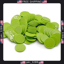 100 Opaque Plastic Learning Counters - Mini Poker Chips with Storage Box Green 
