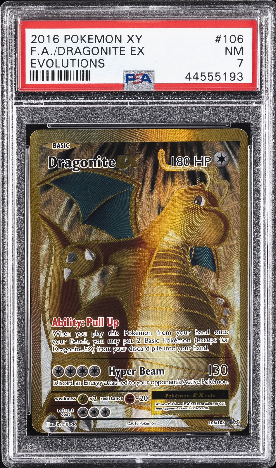 2016 POKEMON XY EVOLUTIONS #106 FULL ART/DRAGONITE EX PSA 7