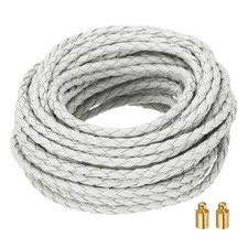 Braided Leather Cords, 8.7 Yard Strap with Cord Lock, 4mm Dia, White