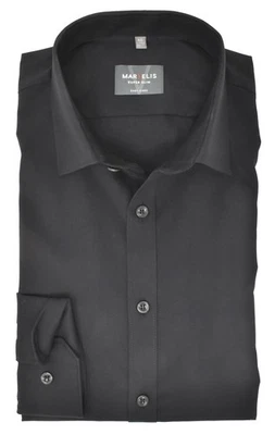 Marvelis Herren Businesshemd Super Slim Fit Kent Kragen Langarm Einfarbig Schwar - Bild 1 von 4