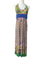 Y2K Boho Babydoll Halter Dress Size L Patchwork Colorful Hippie Festival Indie
