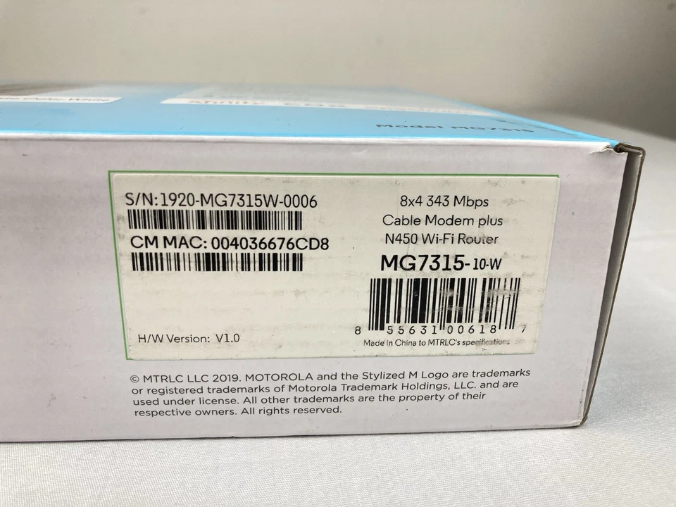 MOTOROLA MG7315 8X4 CABLE MODEM PLUS N450 WIFI ROUTER 343 MBPS WHITE TESTED VGC! - Image 3 of 4