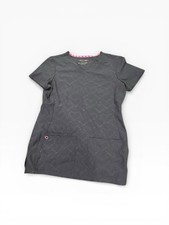 HeartSoul Scrub Top Size S Gray Pink Trim Stretch