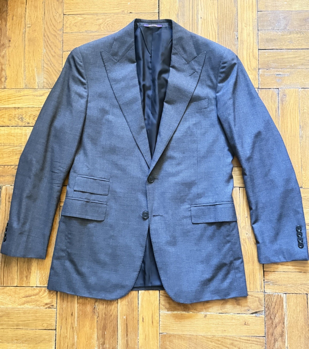 Ralph Lauren Purple Label Gray Gregory Wool Houndstooth Suit Jacket Size 40R