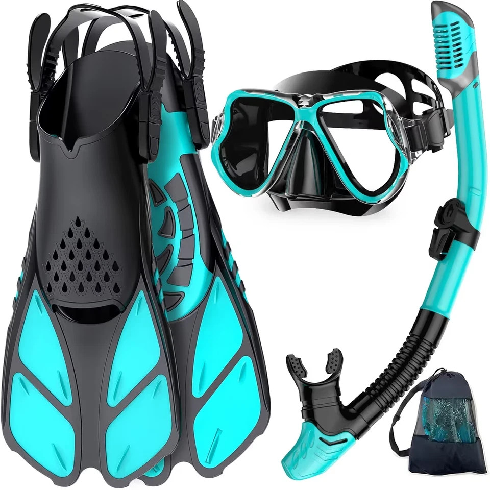 Juego de Snorkel con Aleta Máscara Ajustable para Principiantes y Snorkel Negro