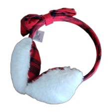 "Red, White  plaid"Ear Muffs with White Ear Muffs