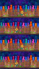 25x110cm bunte Katzen auf dem Gartenzaun, Meterware, Patchworkstoff