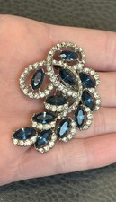 Vintage Gorgeous Blue & Clear Crystal Rhinest...