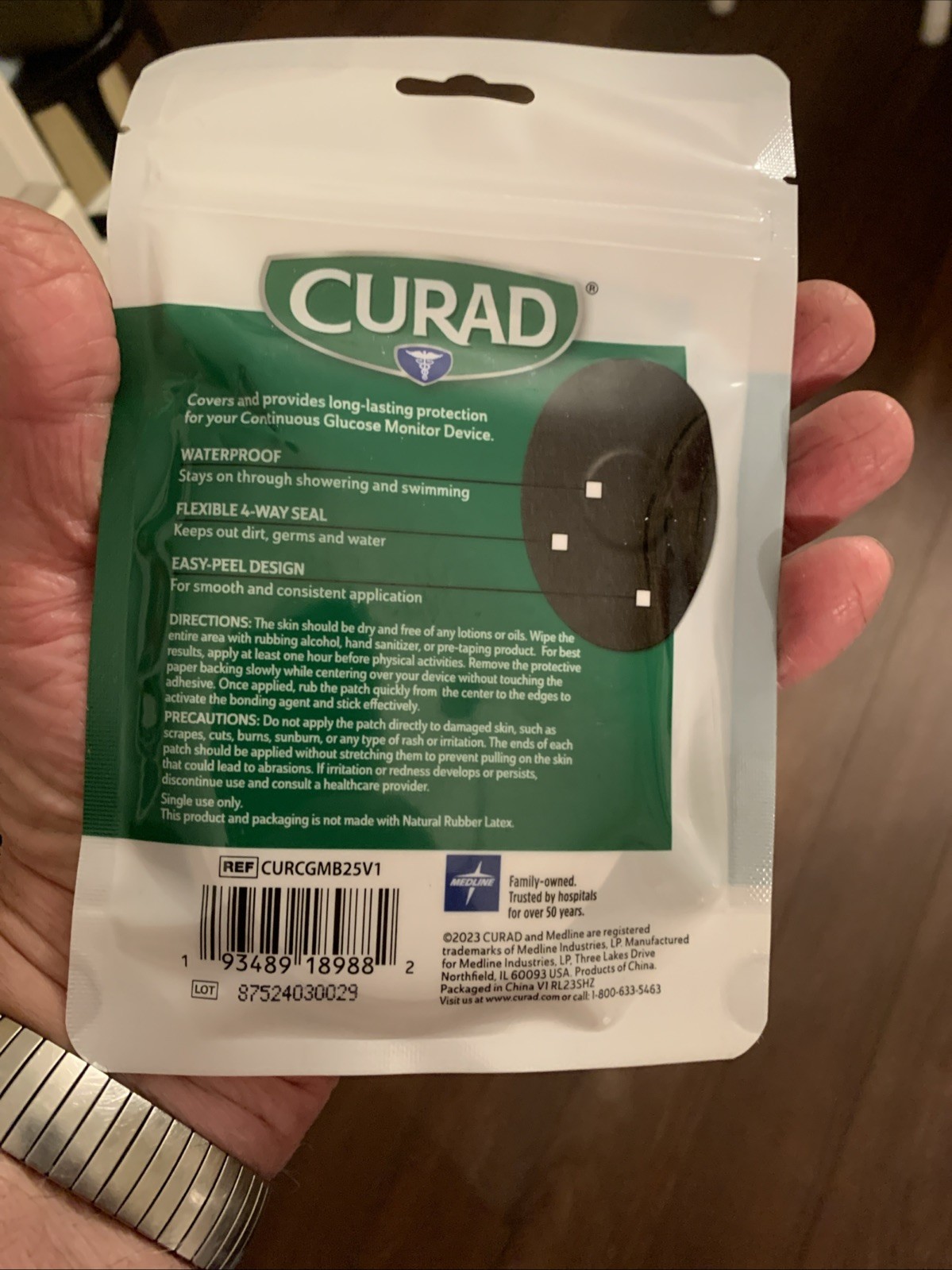 CURAD CGM Glucose Patches 25 Count| Black Waterproof & Easy-Peel | 3.13" x 4.13"