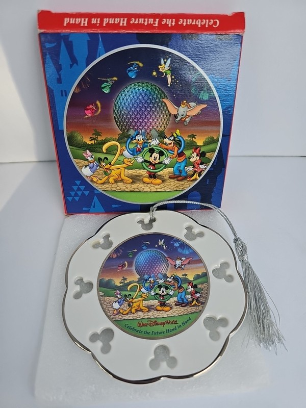2000 Disney Ornament Disney World Celebrate the Future Hand in Hand - Porcelain