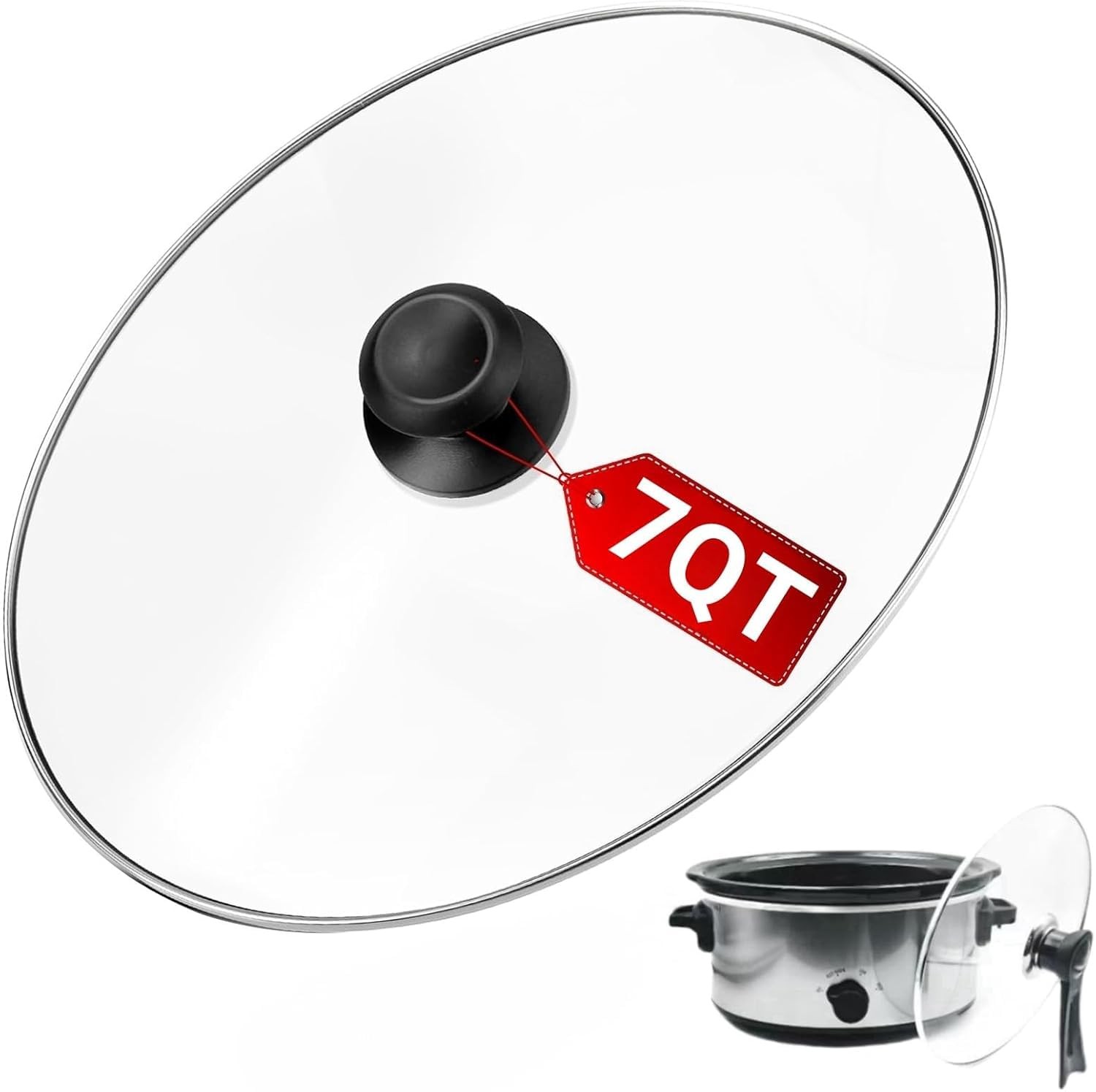 Oval Glass Lid 7 Quart Compatible with Crock-Pot Slow Cooker