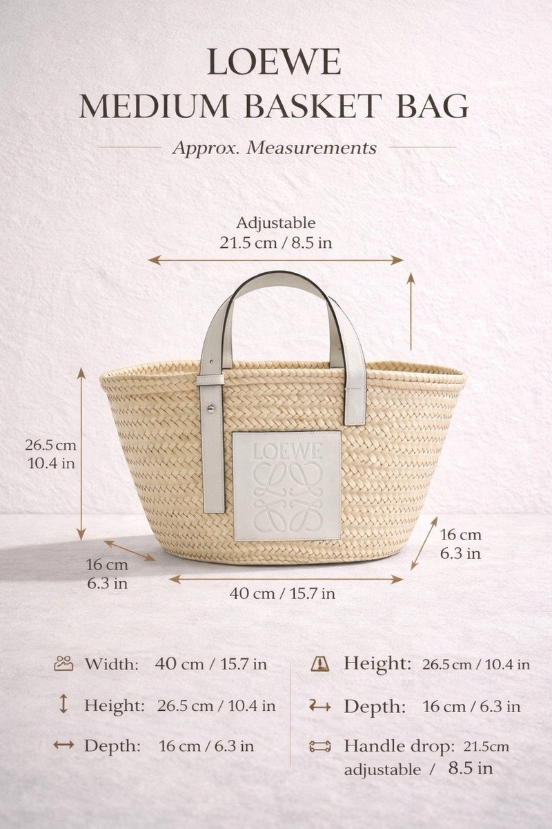 LOEWE Basket Bag Medium Raffia Palm Leaf Leather White Anagram