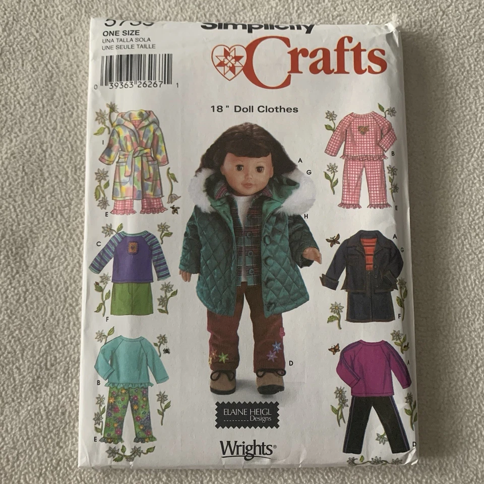 Simplicity Crafts 18" Doll Clothes Pattern Lot 5733 4786 4654 2458 4364 UNCUT - Image 2 of 4