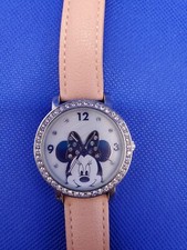 Disney Accutime Minnie Mouse Watch Rhinestones Bow Pink Leather Dead Battery