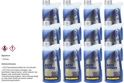 12x1 Liter MANNOL Kühlerfrostschutz Typ G11 Longterm Antifreeze AG11 -40°C blau