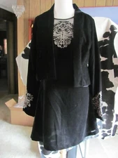 ROPER  LADIES 2 PIECE DRESS AND JACKET SET BLACK VELVET JACKET WITH GOLD ACCENT