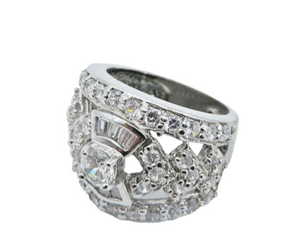 ROSS SIMON 925 Silver Vintage Sparkling Cubic Zirconia Band Ring