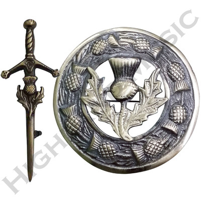 Thistle Hilt Kilt Pin Brooch Badge Set Fly Plaid High Quality