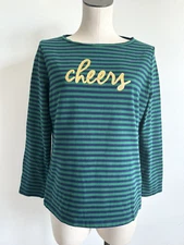 Talbots Long Sleeve Green & Navy Striped CHEERS Shirt Size LP