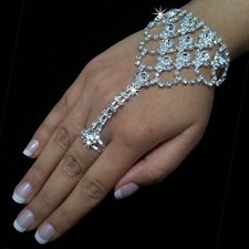 Handschmuck Armband mit Ring Sklavenarmband Strass Hochzeit Brautschmuck Bridal