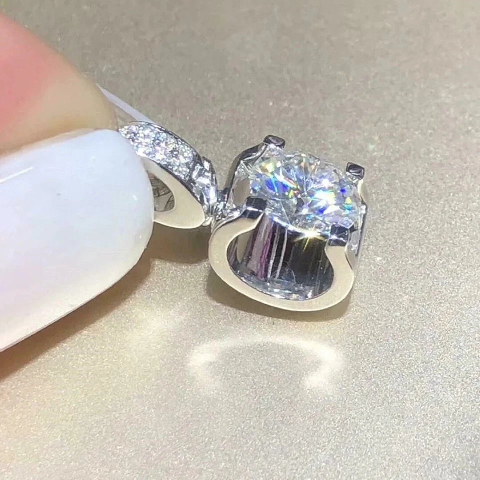 1.45CT White Round Cut Moissanite Halo Women's Party 14K White Gold Only Pendant - Image 3 of 4