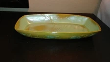 Frankoma Pottery Rectangle Serving Bowl 94Q Prairie Green Cattle Brands