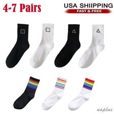 Lot 4-7 Pairs Mens Womens Ankle Crew Striped Socks Sport Casual Cotton Socks US