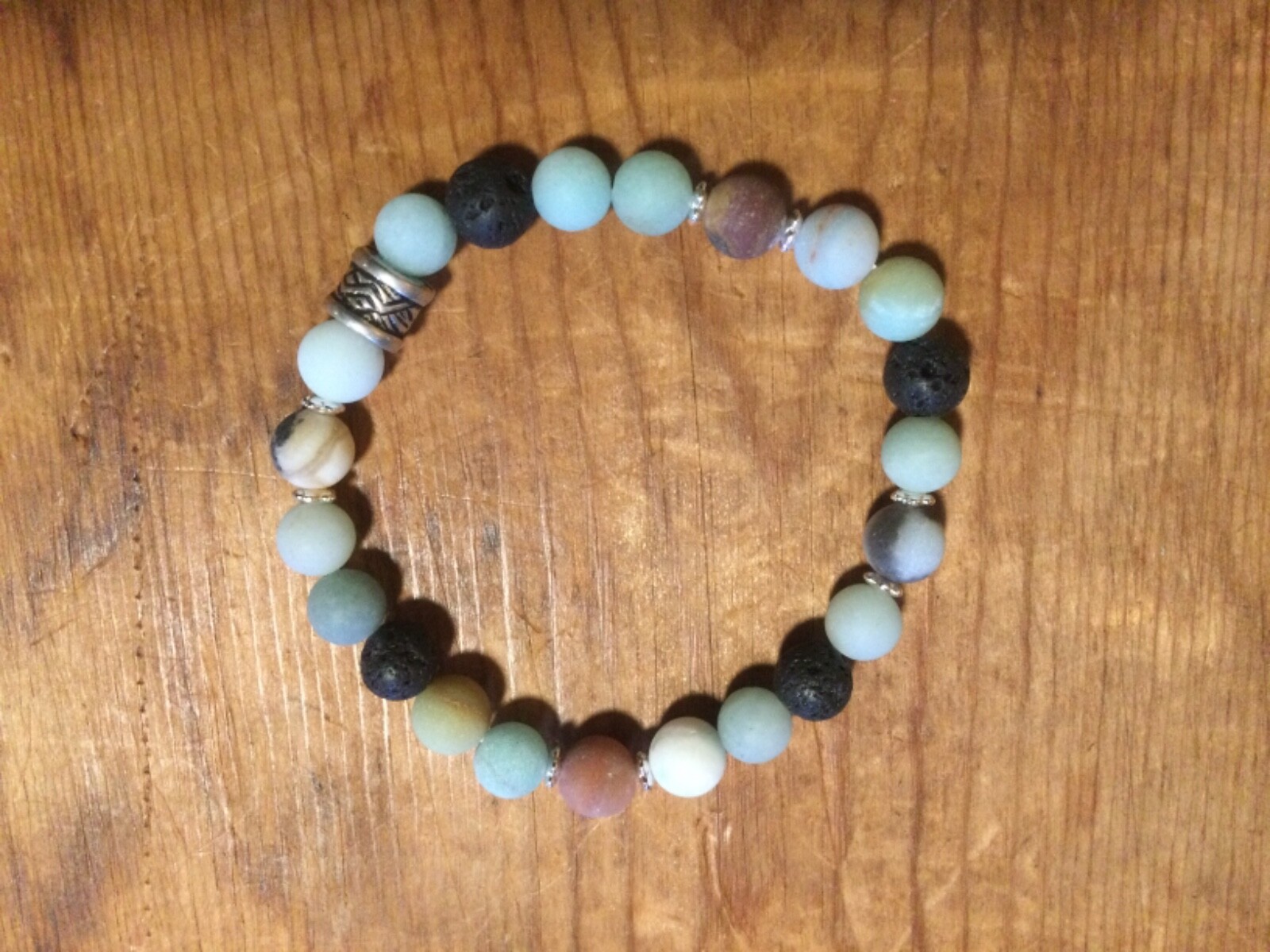 Aromatherapy Essential Oil Diffuser Bracelet with Amazonite & Lava Beads - Made in USA-image