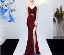 Claret V-Neck Sleeveless Mermaid Dress Evening Dresses Party Dress