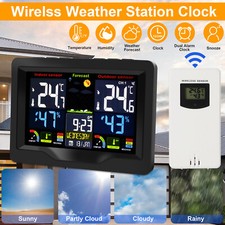 Digital LCD Wireless Weather Station Clock Indoor Outdoor Thermometer Humidity