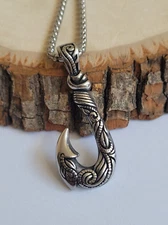 Stainless Steel Hawaiian Fishing Fishhook Fish Hook Pendant 24" Chain Necklace