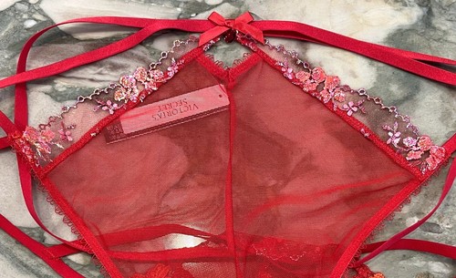 NEW Victoria Secret Very Sexy Floral Embroidered Mesh Cheekini - Lipstick Red XL - Picture 3 of 5