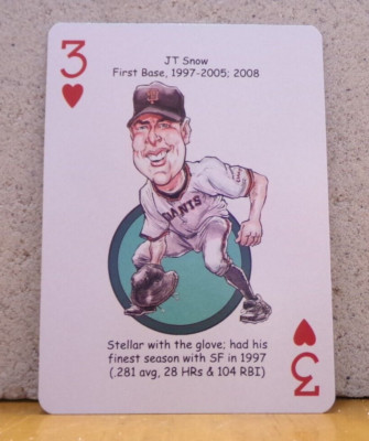 BASEBALL SKETCH PLAYING CARD SAN FRANCISCO GIANTS J.T. SNOW FIRST BASE