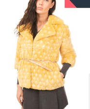 Manila Grace Rabbit Fur Short Coat Size 42 / M Two Tone Belted Collared