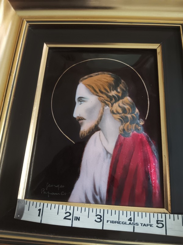 LIMOGES ENAMEL ON COPPER HAND PAINTED PORTRAIT OF JESUS BY G.PAPAULT FR 🇫🇷 .