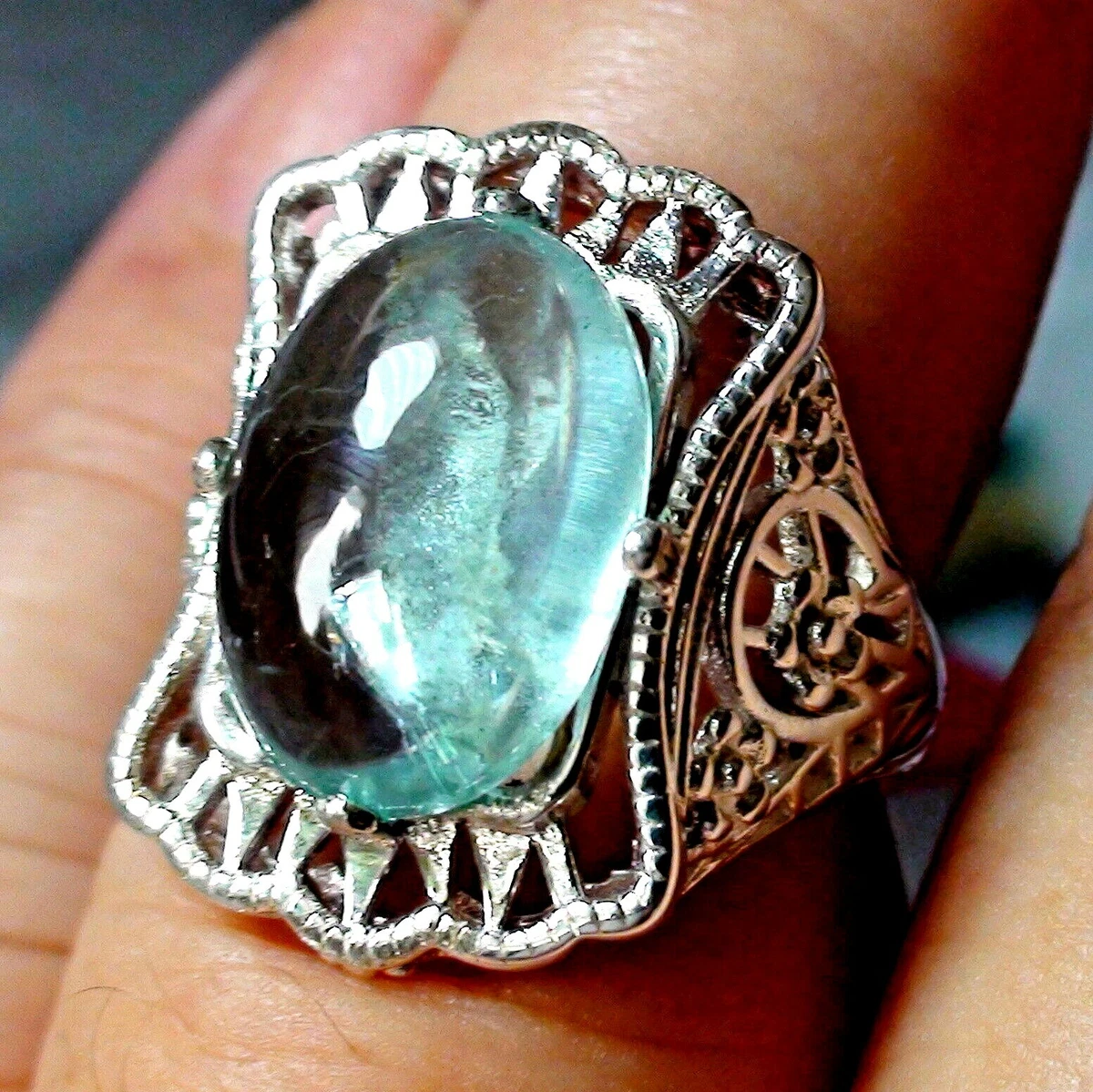 BEST 6.55ct NATURAL UNTREATED BLUE AQUAMARINE RING 925 STERLING