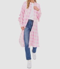 $100 Riley & Rae Women's Pink Plaid Button-Up Collared Shirtdress Size Medium