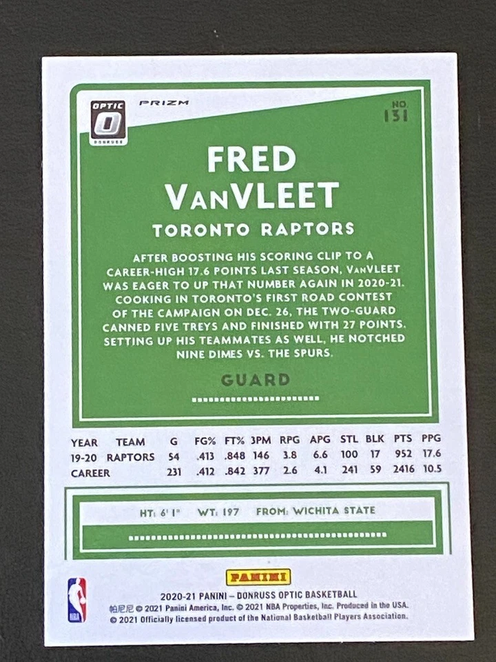 Fred VanVleet 2020-21 Panini Donruss Optic Blue Velocity #131 Toronto Raptors - Image 2 of 2