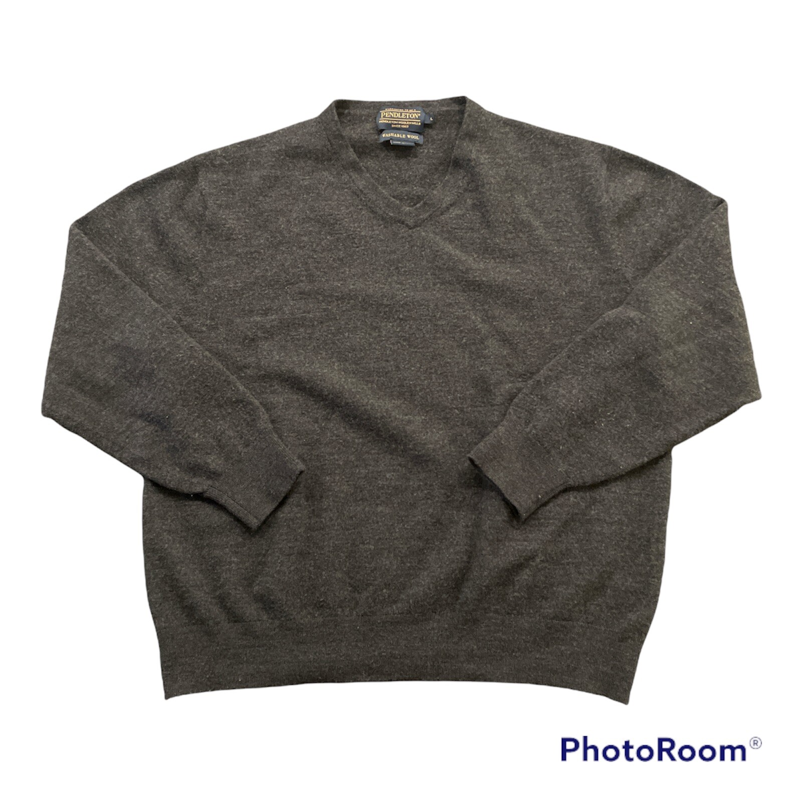 Pendleton Gray Washable Wool Pullover V Neck Swea… - image 1