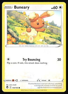 buneary pokemon card - 212/264 - Fusion Strike Colorless Rarity 2022 Pokemon TCG Buneary 144/195
