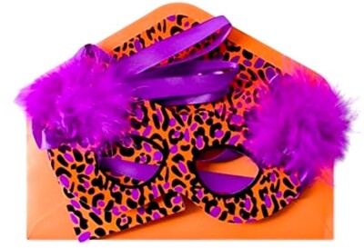Papyrus Wearable Jeweled Feather Leopard Costume Mask Halloween Greeting Card