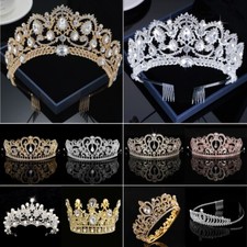 Champagne Gold Tiara Crown For Adult Wedding Queen Prom Princess Rhinestone