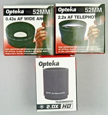 Lot 3 Opteka 0.43 AF Wide Angle/2.2x AF Telephoto/2.0x Teleconverter 55mm Camera